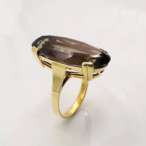 Bague 52 Bague en or jaune 18 carats avec quartz ovale 58 Facettes