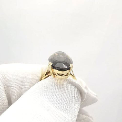 Bague 52 Bague en or jaune 18 carats avec quartz ovale 58 Facettes
