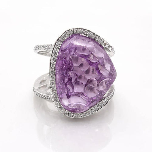 Bague 51 Bague améthyste et diamants en or blanc 18 carats 58 Facettes
