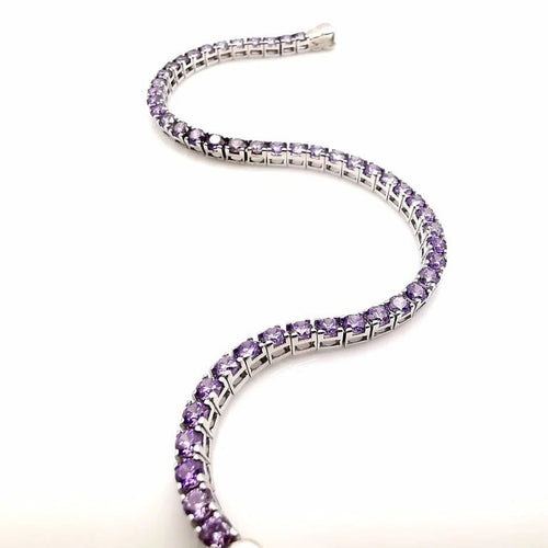 Bracelet Bracelet tennis en or blanc 18K serti d’améthystes 58 Facettes