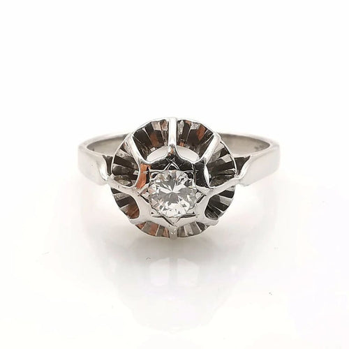 Bague 51 Bague solitaire en or blanc 18 carats et diamant taille brillant 58 Facettes