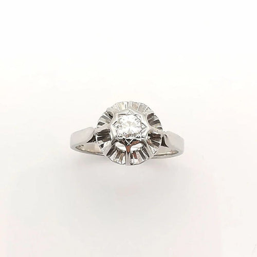 Bague 51 Bague solitaire en or blanc 18 carats et diamant taille brillant 58 Facettes