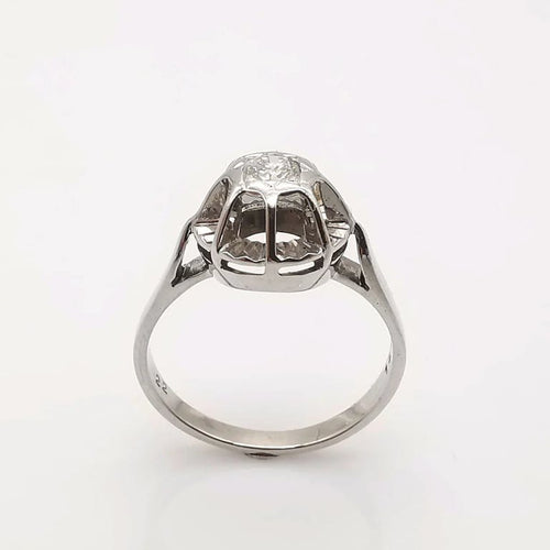 Bague 51 Bague solitaire en or blanc 18 carats et diamant taille brillant 58 Facettes