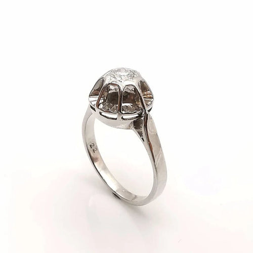 Bague 51 Bague solitaire en or blanc 18 carats et diamant taille brillant 58 Facettes
