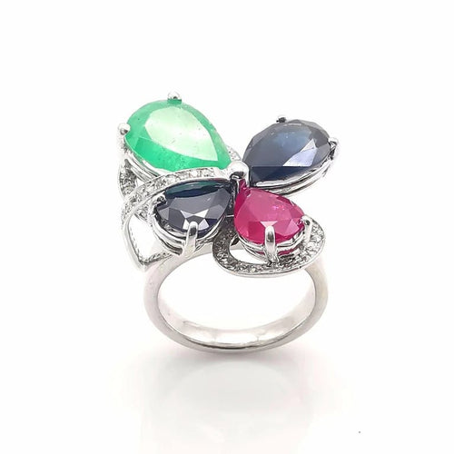 Bague 54 Bague multi-pierres en or blanc 18 carats avec diamants 58 Facettes