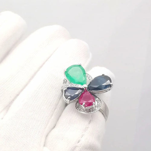 Bague 54 Bague multi-pierres en or blanc 18 carats avec diamants 58 Facettes