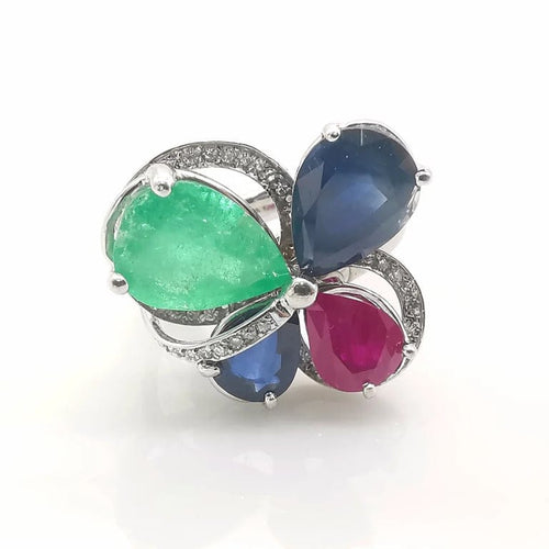 Bague 54 Bague multi-pierres en or blanc 18 carats avec diamants 58 Facettes