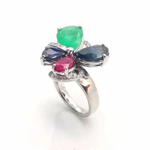Bague 54 Bague multi-pierres en or blanc 18 carats avec diamants 58 Facettes