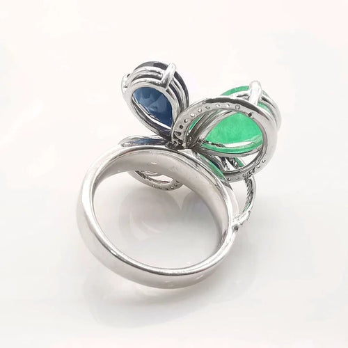 Bague 54 Bague multi-pierres en or blanc 18 carats avec diamants 58 Facettes
