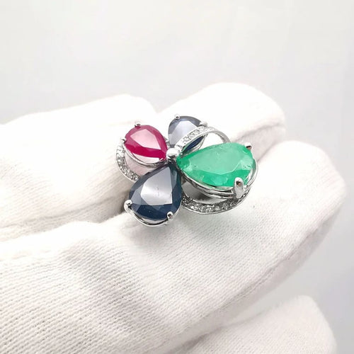 Bague 54 Bague multi-pierres en or blanc 18 carats avec diamants 58 Facettes