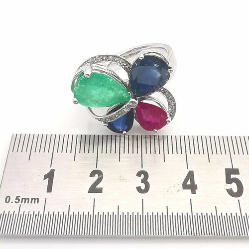 Bague 54 Bague multi-pierres en or blanc 18 carats avec diamants 58 Facettes