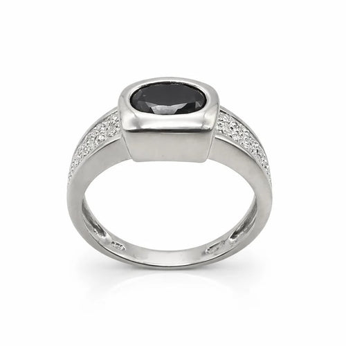 Bague 55 Bague en or blanc 18 carats avec saphir ovale et diamants 58 Facettes