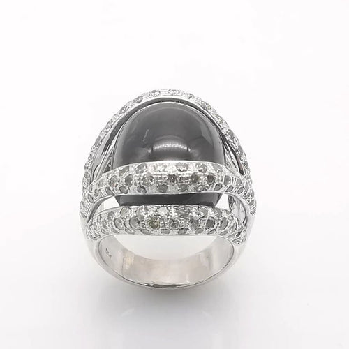 Bague 54 Bague en or blanc 18 carats avec onyx et diamants 58 Facettes