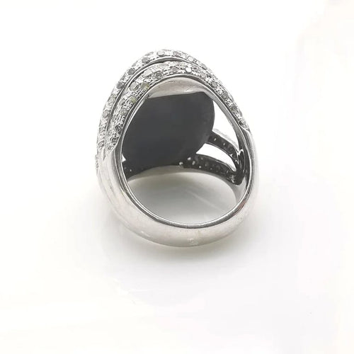 Bague 54 Bague en or blanc 18 carats avec onyx et diamants 58 Facettes