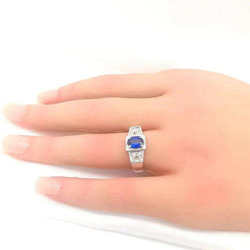 Bague 53 Bague Belle Époque en or blanc 18 carats saphir et diamants 58 Facettes