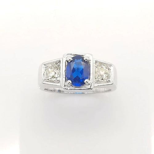 Bague 53 Bague Belle Époque en or blanc 18 carats saphir et diamants 58 Facettes