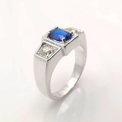 Bague 53 Bague Belle Époque en or blanc 18 carats saphir et diamants 58 Facettes