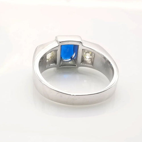 Bague 53 Bague Belle Époque en or blanc 18 carats saphir et diamants 58 Facettes
