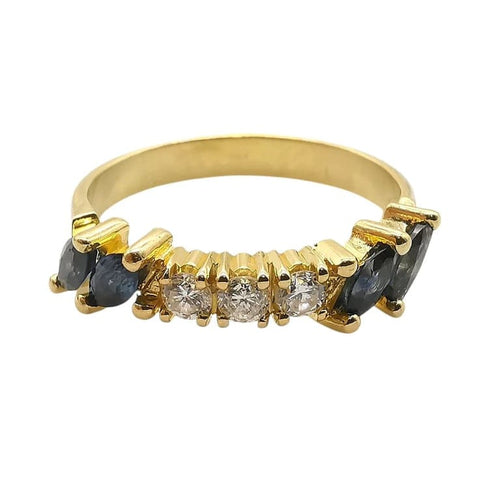 Bague 57 Bague en or jaune 18 carats avec saphirs et diamants 58 Facettes