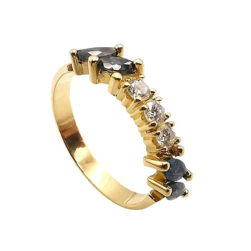 Bague 57 Bague en or jaune 18 carats avec saphirs et diamants 58 Facettes