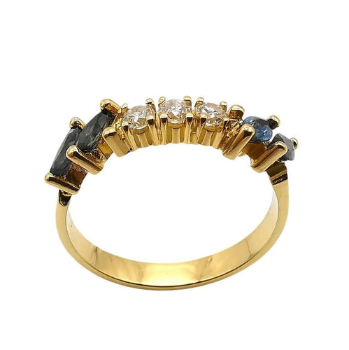 Bague 57 Bague en or jaune 18 carats avec saphirs et diamants 58 Facettes