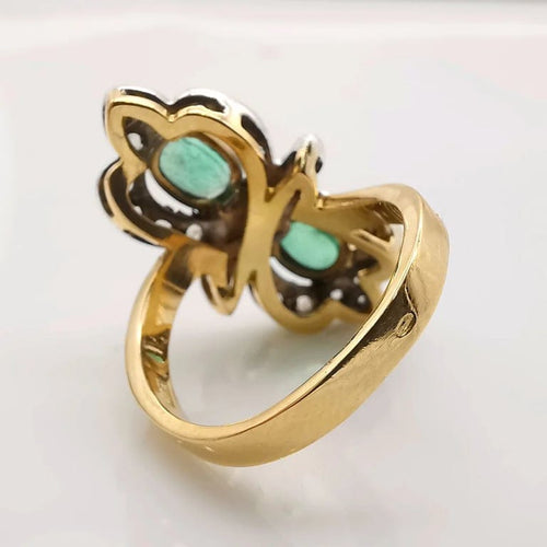 Bague 58 Bague marquise - Bague en or jaune 18 carats, émeraudes et diamants 58 Facettes