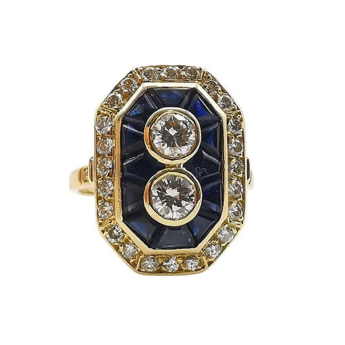 Bague 53 Bague vintage en or jaune 18 carats, saphirs et diamants 58 Facettes