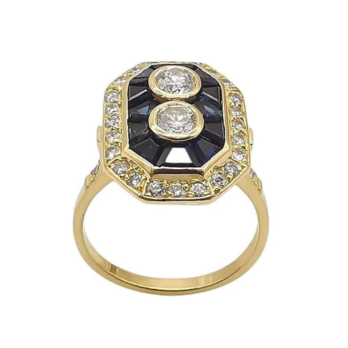 Bague 53 Bague vintage en or jaune 18 carats, saphirs et diamants 58 Facettes