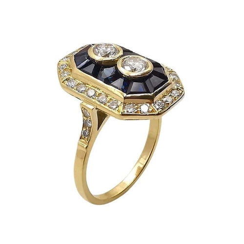 Bague 53 Bague vintage en or jaune 18 carats, saphirs et diamants 58 Facettes