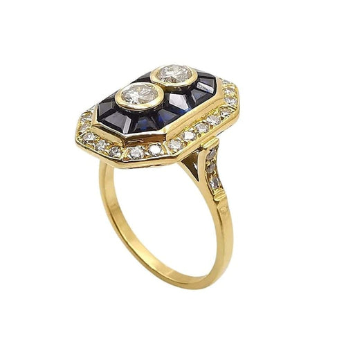 Bague 53 Bague vintage en or jaune 18 carats, saphirs et diamants 58 Facettes