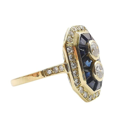 Bague 53 Bague vintage en or jaune 18 carats, saphirs et diamants 58 Facettes