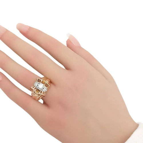 Bague 57 Bague Tank vintage en or rose 18 carats, platine et diamants 58 Facettes