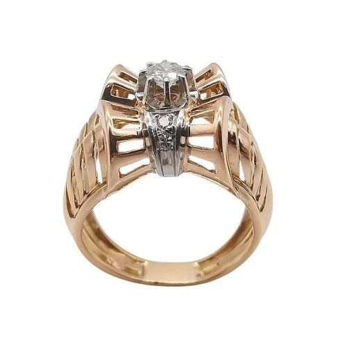 Bague 57 Bague Tank vintage en or rose 18 carats, platine et diamants 58 Facettes