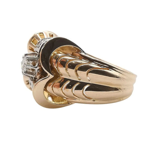 Bague 57 Bague Tank vintage en or rose 18 carats, platine et diamants 58 Facettes