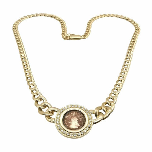 Collier Collier maille gourmette en chute en or jaune 18 carats et diamants 58 Facettes