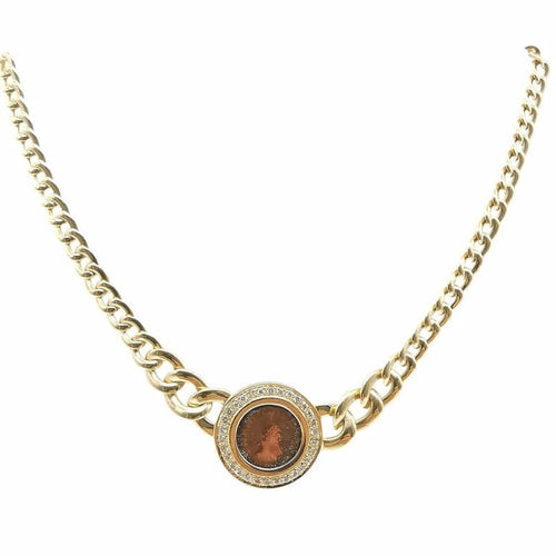 Collier Collier maille gourmette en chute en or jaune 18 carats et diamants 58 Facettes
