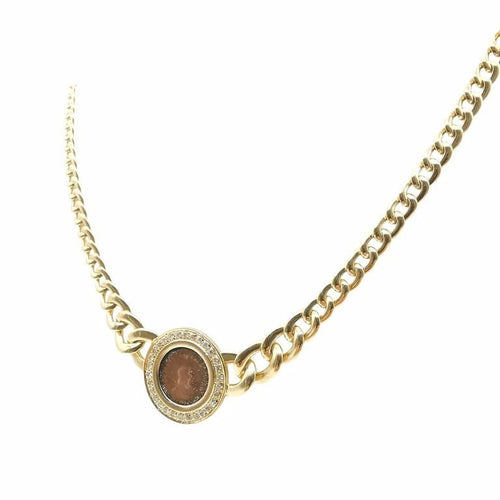 Collier Collier maille gourmette en chute en or jaune 18 carats et diamants 58 Facettes
