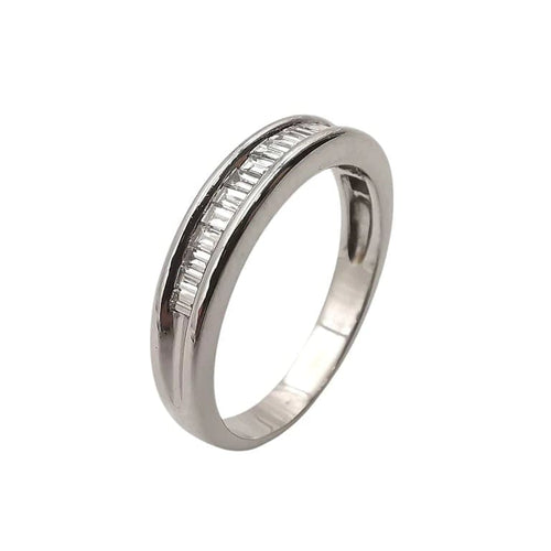 Bague 57 Alliance américaine demi-tour en or blanc 18 carats et diamants 58 Facettes