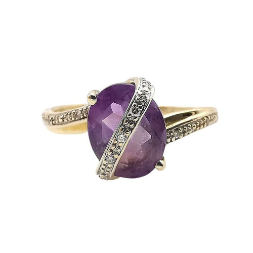 Bague 54 Bague en or jaune 18K avec améthyste et diamants 58 Facettes