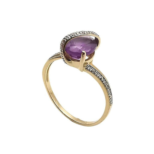 Bague 54 Bague en or jaune 18K avec améthyste et diamants 58 Facettes