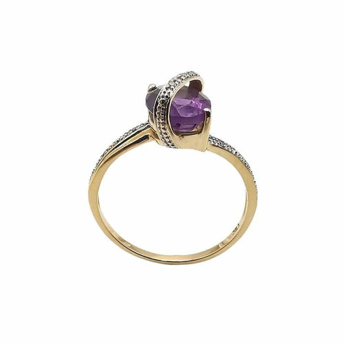 Bague 54 Bague en or jaune 18K avec améthyste et diamants 58 Facettes