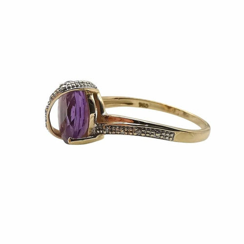 Bague 54 Bague en or jaune 18K avec améthyste et diamants 58 Facettes