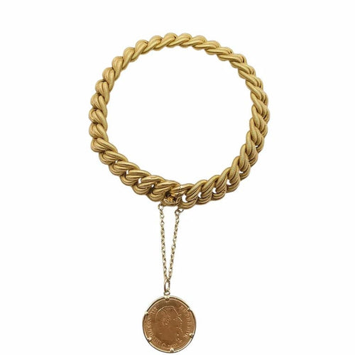 Bracelet Bracelet maille américaine en or jaune 18 carats, pièce 5 francs (1860) 58 Facettes
