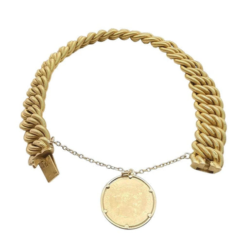 Bracelet Bracelet maille américaine en or jaune 18 carats, pièce 5 francs (1860) 58 Facettes