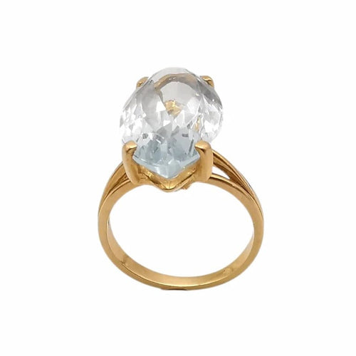 Bague 51 Bague en or jaune 18 carats sertie d’une aigue-marine 58 Facettes