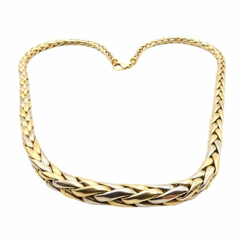 Collier Collier maille palmier en chute en or jaune et or blanc 18 carats 58 Facettes