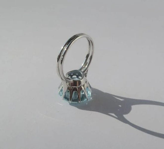 Bague 53 Bague cocktail solitaire en or blanc 18 carats avec aigue-marine 58 Facettes