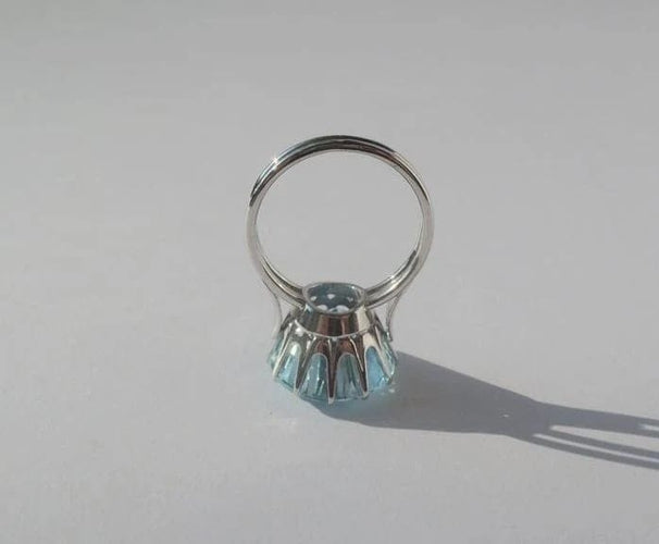 Bague 53 Bague cocktail solitaire en or blanc 18 carats avec aigue-marine 58 Facettes
