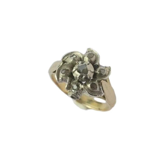 Bague 57 Bague marguerite régionale en or rose, argent et diamants 58 Facettes