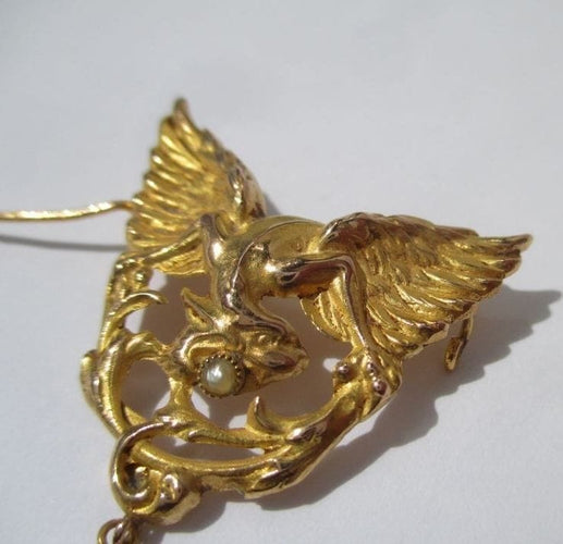 Pendentif Broche-pendentif chimère 1900 en or jaune et perles 58 Facettes
